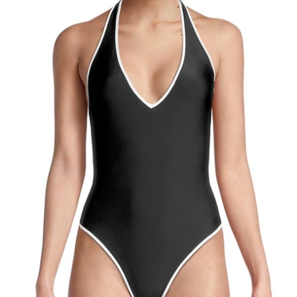 NWT Veronica Beard Black & White Ranya One-Piece Swimsuit Size Large 10
